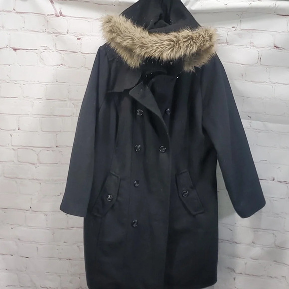 Alpine Swiss Parka Trench Pea Coat Jacket Fur Hood w Extra Button Women Size 1XL - Picture 4 of 16